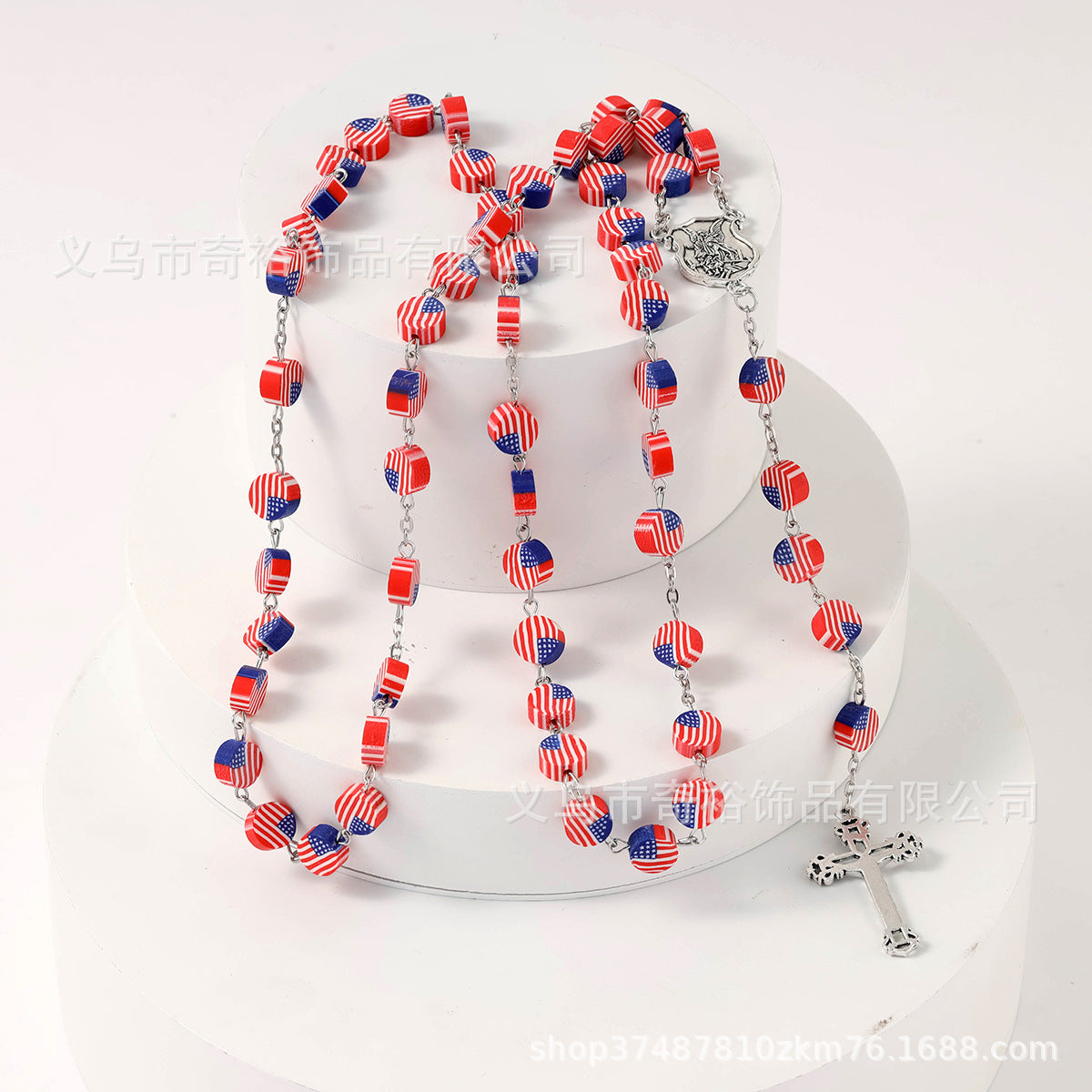 Wholesale 59pcs polymer clay flat beads cross rosary necklace